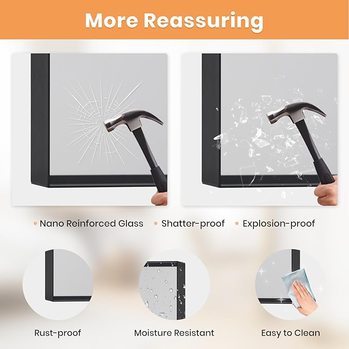 Melodieux Wall Vanity Bathroom Mirror for Over Sink, 30"x40" Rounded Rectangle Metal Deep Frame Wall Mounted Mirror Wall Decor for Living Room Hallway, Black