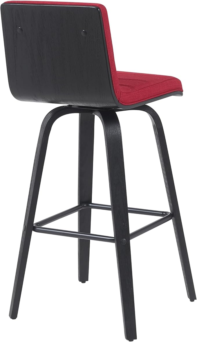 Vienna Modern Swivel Bar Height Stool with Red Upholstered Seat and Brushed Wood Frame Set of 2