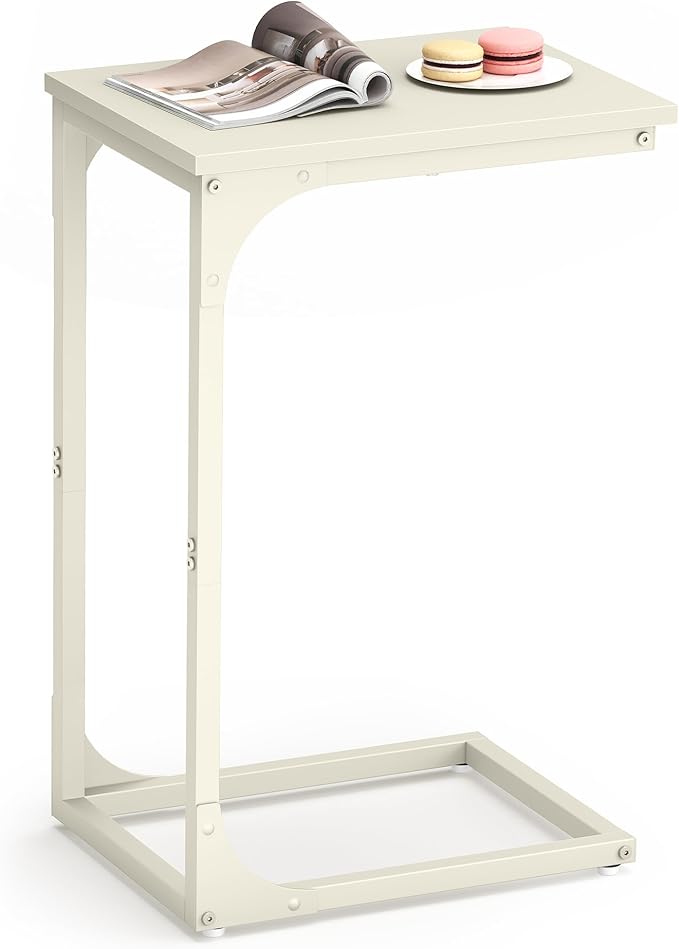 VASAGLE C-Shaped End Table, Small Side Table for Couch, Sofa Table with Metal Frame for Living Room, Bedroom, Bedside, Cream White