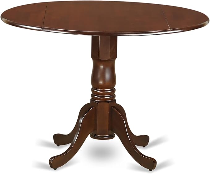 East West Furniture DMIP5-MAH-C 5 Piece Kitchen Table & Chairs Set Includes a Round Dining Room Table with Dropleaf and 4 Linen Fabric Upholstered Chairs, 42x42 Inch, Mahogany