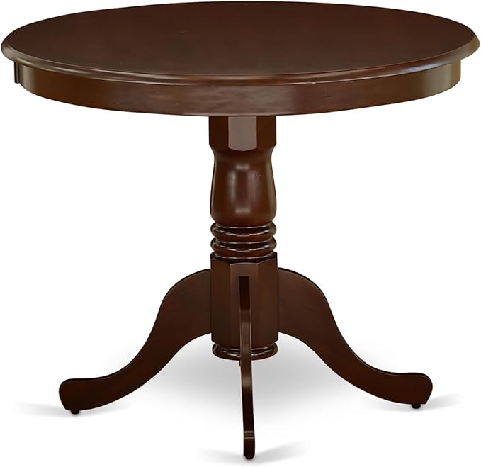 East West Furniture ANVE5-MAH-47 5 Piece Kitchen Table & Chairs Set Includes a Round Dining Room Table with Pedestal and 4 Light Sable Linen Fabric Parsons Chairs, 36x36 Inch, Linen White