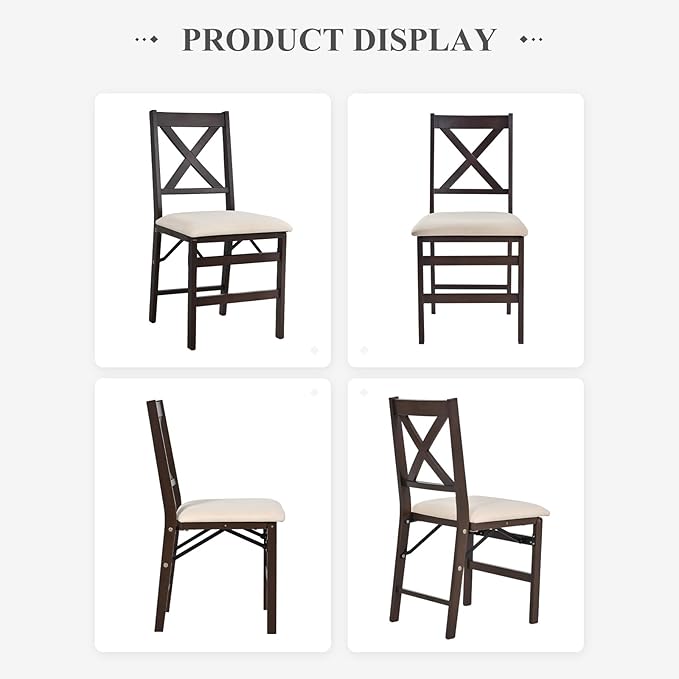 COLAMY Folding Dining Chairs Set of 6, Foldable Chairs with Padded Seats, Wood Folding Dining Room Chairs for Dinner, Kitchen, Party, Camping, Beige