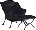 LITA Lazy Chair with Ottoman, Modern Accent Leisure Upholstered Sofa Chair, Lounge Reading Chair with Armrests and a Side Pocket for Living Room, Bedroom & Small Space, Plush Black