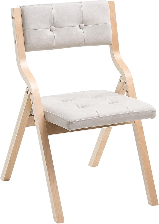VEVOR Wooden Folding Chairs with Cushion, Set of 2, Portable Foldable Cushion Chair with Wooden Frame, Modern Padded Dining Chair for Kitchen, Office, Wedding, Party, Dining Room, Easy Assembly, Beige