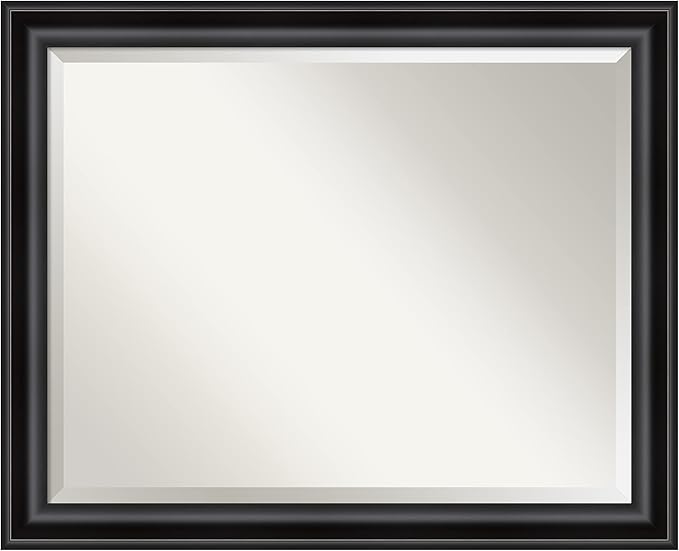 Amanti Art Black Bathroom Mirror for Over Sink, 26x32 Grand Black Narrow Rectangle Vanity Mirror, Large Casual Frame, Hangs Horizonally and Vertically, Bathroom Wall Decor, Beveled Edge