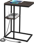 Yoobure C Shaped End Table with Charging Station for Living Room, Bedroom, Sofa Table with USB Ports and Outlets for Small Spaces, C Couch Rustic Snack Bed Table, Charcoal Gray