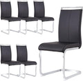Dining Chairs Set, Kitchen Modern Metal Chairs with Faux Leather Padded Seat High Back and Sturdy Chrome Legs, Chairs for Dining Room (Black, Set of 6)