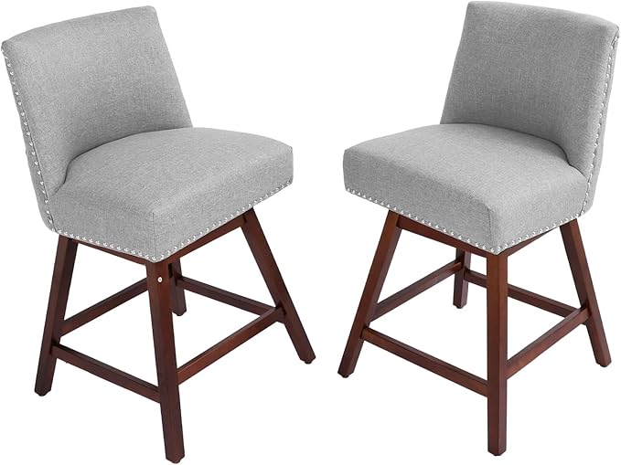 Counter Height Barstools Set of 6,360° Swivel Bar Stools with Back,26 inch Modern Counter barstools,Upholstered Bar Tall Stools for Kitchen Counter,Kitchen Island,Bar, Home (Light Gray, SET OF 6)