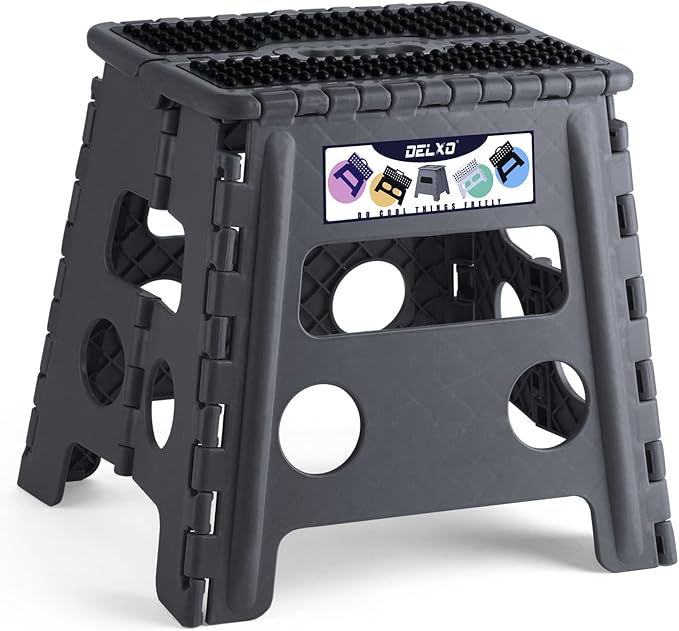 Delxo Folding Step Stool 13 inch Height Heavy Duty Foldable Step Stools,Kitchen Small Collapsible Fold Up Stepping Stool 1 Pack in Grey Dotted Texture
