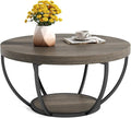 LITTLE TREE Round Coffee Table, 32" Circle Coffee Table for Living Room, 2-Tier Wood Accent Center Table with Open Storage Industrial Design Home Furniture (Grey and Black)