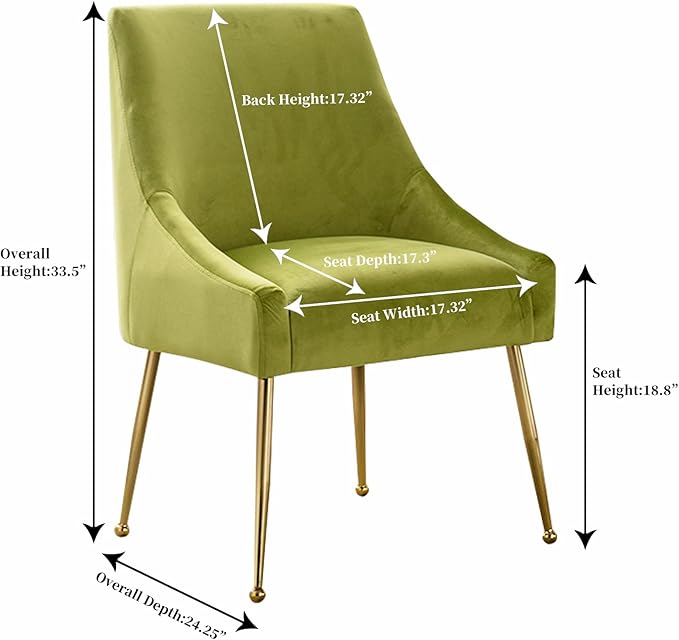 Modern Velvet Dining Chairs Set of 2, Contemporary Upholstered Furniture Collection with Polished Gold Metal Legs, Elegant Accent Chairs for Kitchen Living Room(Yellow Green)