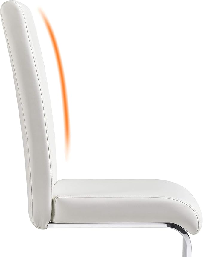 Yaheetech Dining Chairs Set of 6 Modern Faux Leather Upholstered Dining Room Chairs with High Back and Metal Chrome Legs for Kitchen/Living Room/Restaurant, White