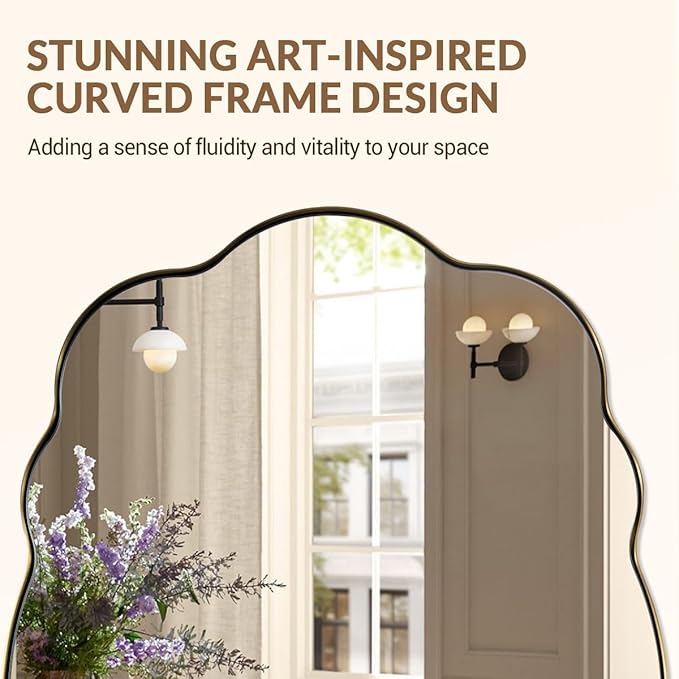 ANDY STAR Oval Bathroom Mirror, 30x40 Inch Scalloped Wall Mirror, Modern Brushed Gold Wavy Mirror, Anti-Rust Brass Metal Mirror for Bathroom Hang Vertical or Horizontal