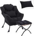 Lazy Chair with Ottoman, Modern Accent Chair with Lumbar Pillow, Comfy Chairs with Folding Footrest for Bedroom, Reading, Oversized Supportive Lounge Chairs(Black)
