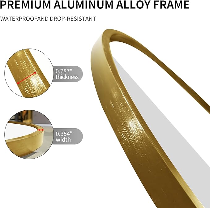 LAIYA 33x20inch Oval Wall Bathroom Mirror with Golden Aluminum Frame,Wall Mounted Oval Vanity Mirrors， Explosion-Proof Glass, Waterproof Design, Easy Installation，Horizontally/Vertically