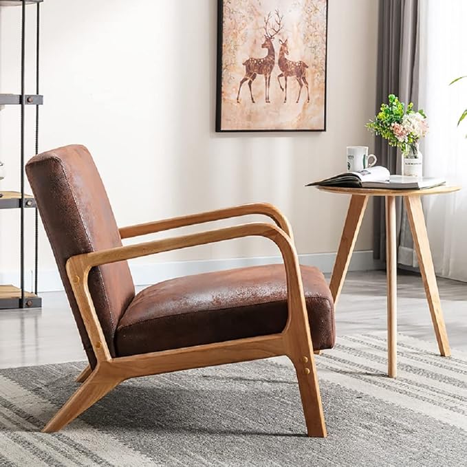 Container Furniture Direct Classic Comfortable Reading Small Modern Boho Microfiber Upholstered Lounge Armchair for Living Room, Reading, Bedroom, Office, and Small Spaces in Brown