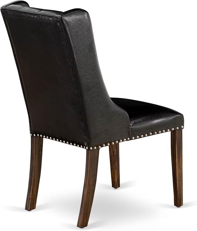 East West Furniture V727FO749-9 9 Piece Modern Dining Table Set Includes a Rectangle Wooden Table with V-Legs and 8 Black Faux Leather Upholstered Chairs, 40x72 Inch, Multi-Color