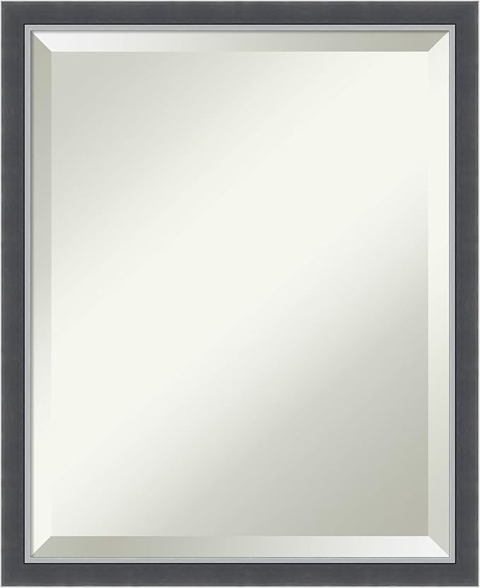 Amanti Art Black Bathroom Mirror for Over Sink, 22x18 Eva Black Silver Thin Rectangle Vanity Mirror, Small Modern Contemporary Frame, Hangs Horizonally and Vertically, Bathroom Wall Decor, Beveled