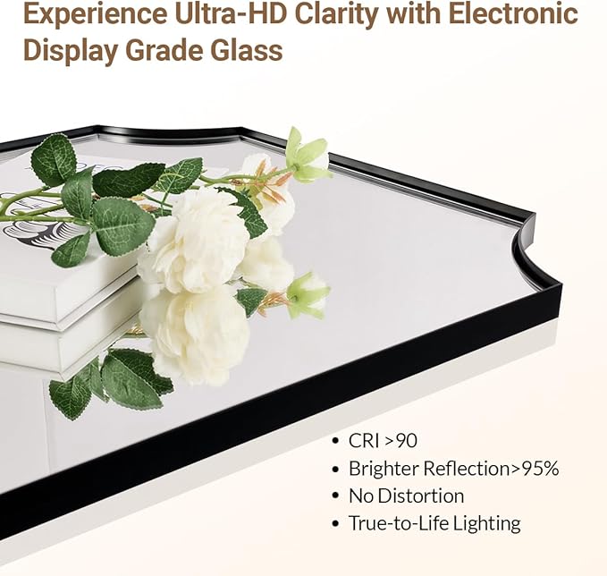 ANDY STAR 30x40 Inch Bathroom Mirror, Black Bathroom Mirror for Over Sink, Unique Rectangle Wall Mirror, Matte Black Framed Rectangular Mirror with Scalloped Edges, Ideal for Home Decor