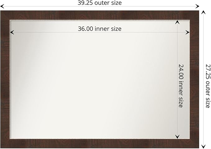 Amanti Art Brown Bathroom Mirror for Over Sink, 27x39 Wildwood Brown Narrow Rectangle Vanity Mirror, Large Country Rustic Frame, Hangs Horizonally and Vertically, Bathroom Wall Decor, Non-Beveled Edge