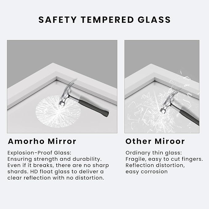 Amorho Bathroom Mirror, 24x30 Inch White Thick Metal Framed Wall Mirrors for Over Sink, Bedroom, Living Room, Entryway, Rectangle Wall-Mounted Mirrors(Horizontal/Vertical).