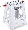 Delxo 16 Inch Folding Step Stool, White Step Stools Foldable,Portable Collapsible Step Stool with Handle, Folding Stool for Kitchen Bathroom,Bedroom,Garden