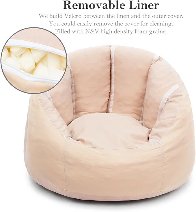 N&V Large Shell Bean Bag Chair, Adult Size Bean Bag Sack, Foam Filling, Includes Removable and Machine Washable Cover, 40in, Soft Faux Fur, Grey