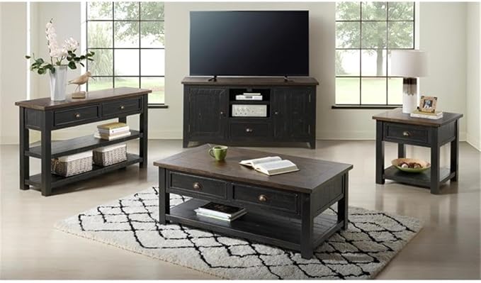 Martin Svensson Home Solid Wood End Table, Black with Brown Top