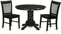 East West Furniture SHNO3-BLK-W 3 Piece Dining Room Furniture Set Contains a Round Dining Table with Pedestal and 2 Wood Seat Chairs, 42x42 Inch, Black