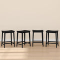 Plank+Beam Smythe Counter Stool, 24", Set of 4, Sturdy Wood Modern Kitchen Counter Height Stool, Saddle Seat Backless Counter Chair, Metal Footrest, Black