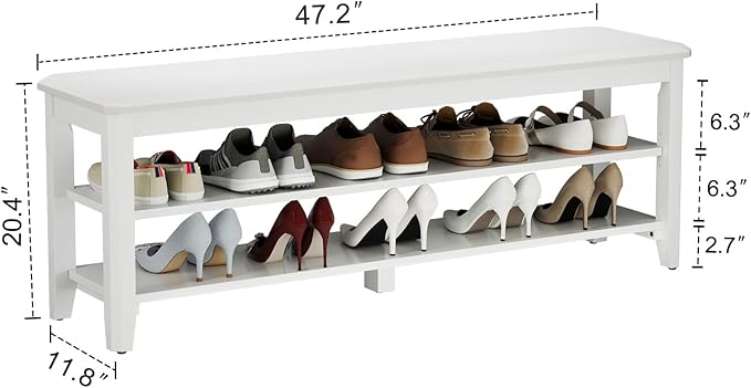 Wood Shoe Rack Bench for Entryway, 2 Tier Shoe Rack for Front Door Entrance, Shoe Bench with Shoe Storage for Entryway, Bedroom, 47.2"