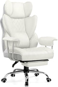 COMHOMA Big and Tall Office Chair, High Back Leather Gaming Chair with Footrest, Executive Ergonomic Office Chairs with Pocket Spring Lumbar Support and with Outward Fixed Soft Armrests