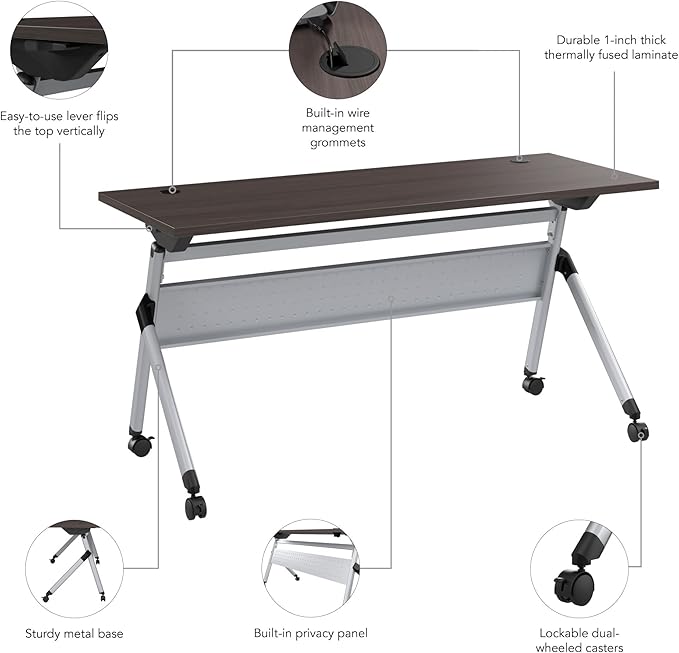 Bush Business Furniture Folding Training Table, 60 inch Desk, Commercial-Grade Bundle for Office or Classroom, Envision Collection, Gray