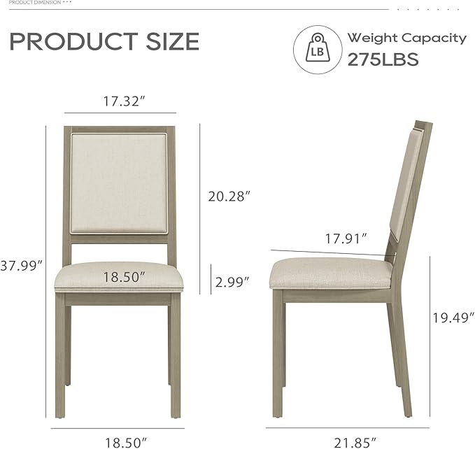 COLAMY Wood Dining Chairs Set of 6, Mid Century Modern Upholstered Kitchen Chairs,19 Inch Fabric Dining Chair with Back for Kitchen Dining Room,Grey