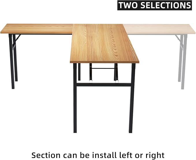 DlandHome Reversible L-Shaped Desk Large Corner Desk Folding Table Computer Desk Home Office Table Computer Workstation,Teak Black-N