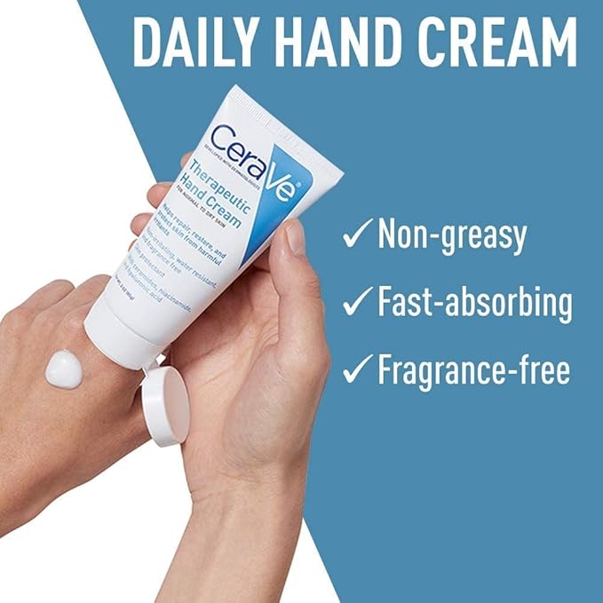 CeraVe Therapeutic Hand Cream for Dry Cracked Hands With Hyaluronic Acid and Niacinamide,Fragrance Free 3 Ounce,(Pack of 2)