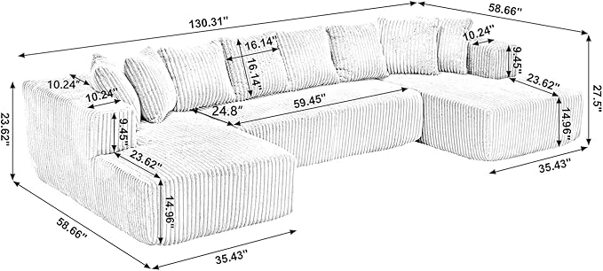Eafurn Free Combination Cloud Boneless Modular Sectional Sofa with Chaise Lounge,Modern Minimalist Upholstered Couches, Oversized U Shaped Lounge Sofa Couch w/ 8 Pillows