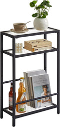 IBUYKE Narrow Side Table with Storage Shelf, 3 Tier Slim End Table,Modern Sofa Table, Small Nightstand, Telephone Table for Small Spaces,for Living Room, Bedroom, Black UTMZ002B