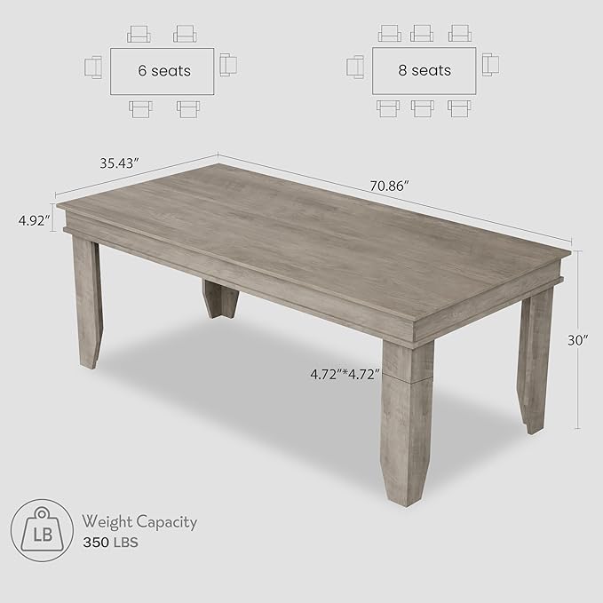 GarveeHome Farmhouse Dining Table for 6-8 People, 71" Long Gray Kitchen Tables with Wooden Sturdy Frame, 6 Ft Large Rectangular Dinner Table for Living Room, Kitchen, Dining Room