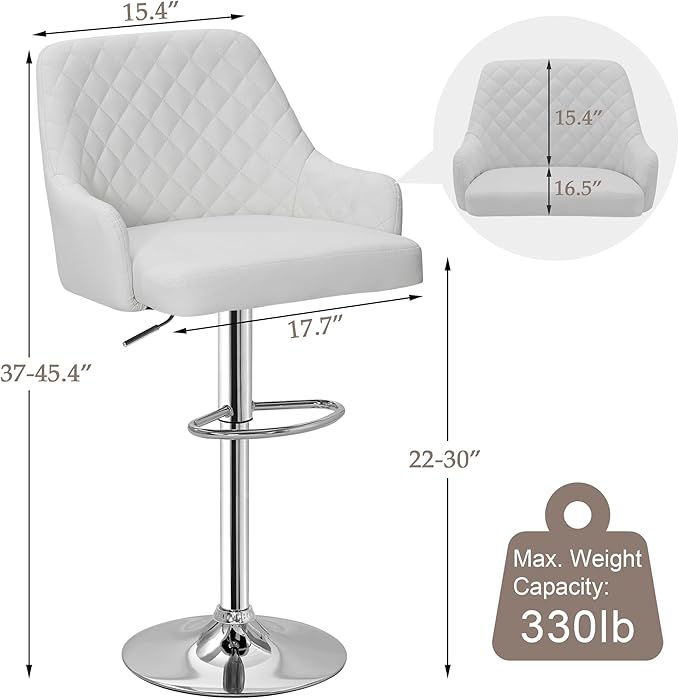 VECELO Adjustable Bar Stools Set of 2, Bar Height Stools for Kitchen Counter