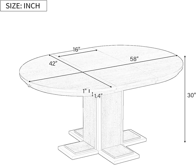 Ball & Cast Farmhouse Extendable Dining Table for 4-6, 42"-58" Extendable Kitchen-Table with a 16" Leaf, Round Ellipse Retro Wood Dining Room-Table w/Double Layer Base,Two Tone Color, Natural