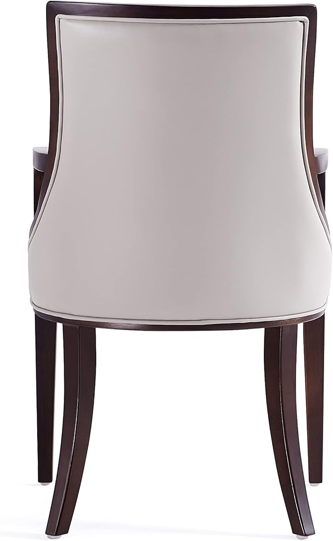 Manhattan Comfort Grand Faux Leather Dining Chairs with Arms, Padded Wingback Seat, Fine Rectangular Stitching and Solid Wood Frame, Set of 2, Light Grey