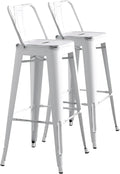 AC Pacific Modern Metal Barstool Set of 2 – Country Rustic Style with Low Back, Lightweight & Sturdy Build, Easy Assembly –, 30" Seat, Distressed White