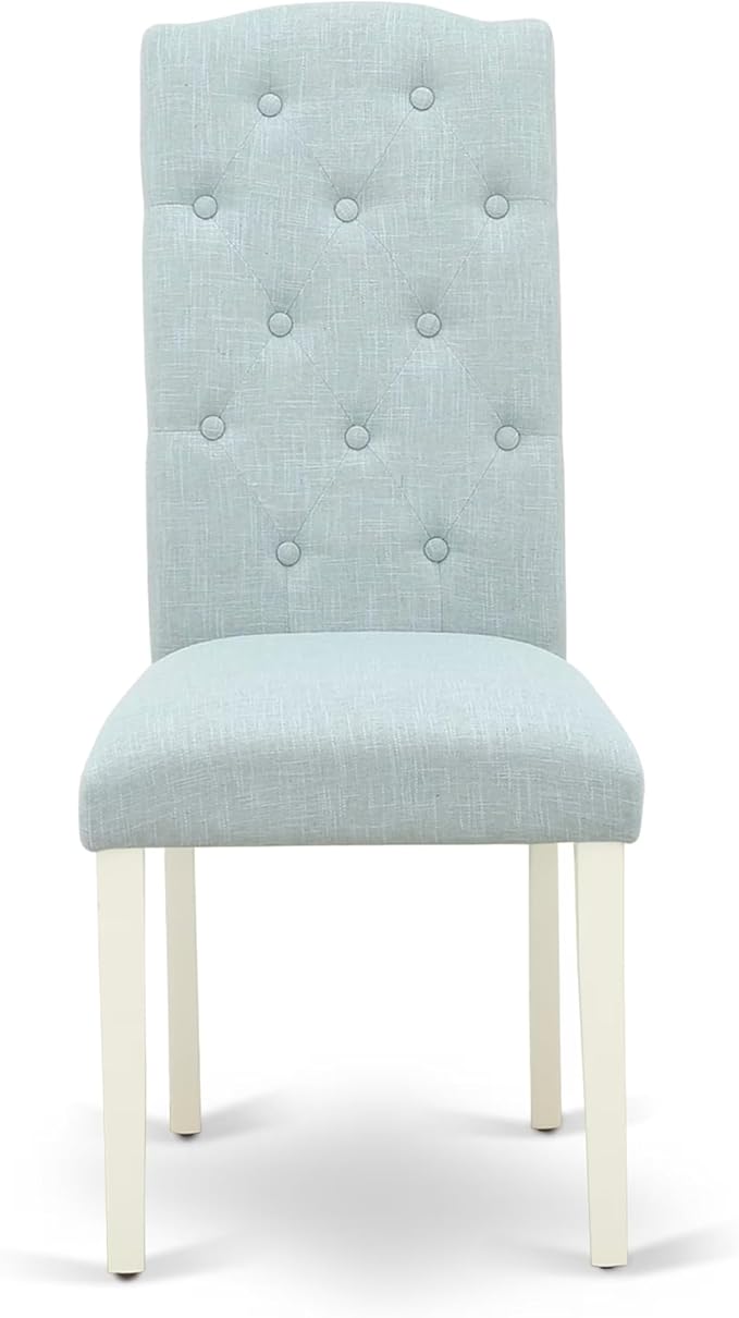 East West Furniture V097CE215-6 6 Piece Dining Set Contains a Rectangle Dining Room Table with V-Legs and 4 Baby Blue Linen Fabric Upholstered Chairs with a Bench, 40x72 Inch, Multi-Color