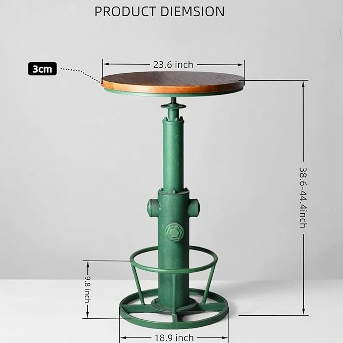 Farmhouse Bistro Bar Table Vintage Round Pub Table Industrial Coffee Table Breakfast Dinner Table for 2-3 People 38.6-44.4inch Height Adjustable Swivel Wooden Table Top