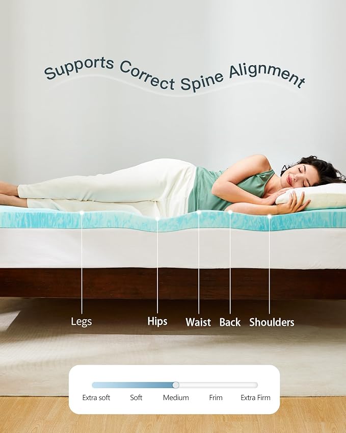 PERLECARE 4 Inch Queen Memory Foam Mattress Topper, Cooling Gel Infused Mattress Pad, Ventilated Bed Topper for Pressure Relief, CertiPUR-US Certified, Blue