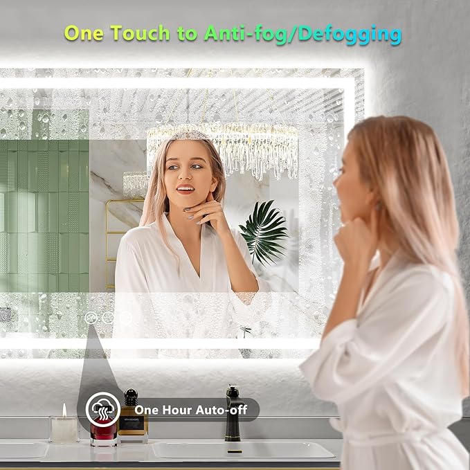 72x40 Inch RGB LED Bathroom Mirror Front Light and RGB Backlit Lighted Vanity Mirror for Bathroom Wall Mounted Dimmable Anti Fog Memory Shatter-Proof IP54 Waterproof Horizontal/Vertical