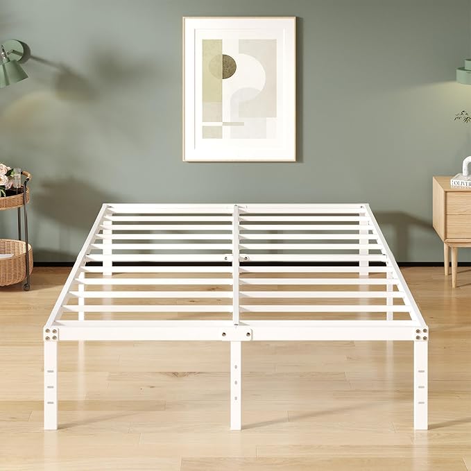 16 Inch White King Bed Frame Heavy Duty Metal Platform King Size Bed Frames with High Storage, Eassy Assembly 3,500 lbs Heavy Duty Bedframes
