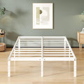 16 Inch White Queen Bed Frame No Box Spring Required, Metal Platform Queen Size Bed Frames with High Storage, Eassy Assembly 3,500 lbs Heavy Duty Bedframes
