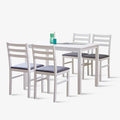 Livinia Seattle 5-Piece Wooden Dining Table Set for 4, Modern Farmhouse Kitchen Dining Room Set with Solid Wood Ladder Back Chairs for Small Space (White)